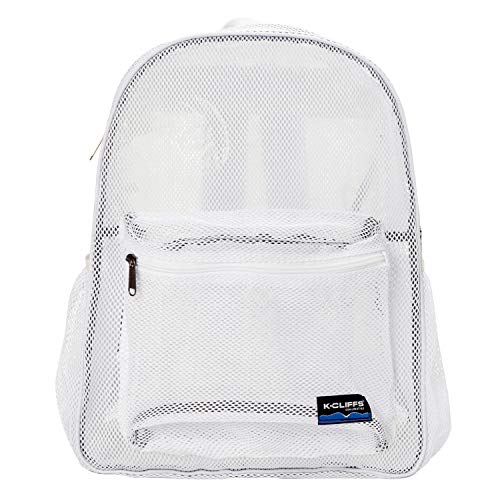 K-Cliffs Heavy Duty Mesh Backpack Quality Classic Student Net Bookbag Durable See Through Simple Netting Daypack Basic School Bag White - color: White