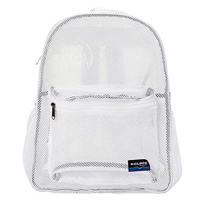 K-Cliffs Heavy Duty Mesh Backpack Quality Classic Student Net Bookbag Durable See Through Simple Netting Daypack Basic School Bag White - color: White