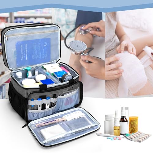 LUXJA 2 Layers Medicine Bag with Detachable Divider, Pill Bottle Organizer Suitable for Home or Travel Use, Gray - color: Gray