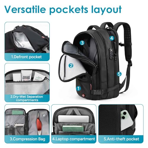 travel inspira Backpack for Travel, 60L Expandable Vacuum Backpack with Electric Vacuum Pump, Water-Resistant & TSA Anti-Theft for Airplane Vacuum Seal Compression Air-Seal Bag for Travel - color: Black