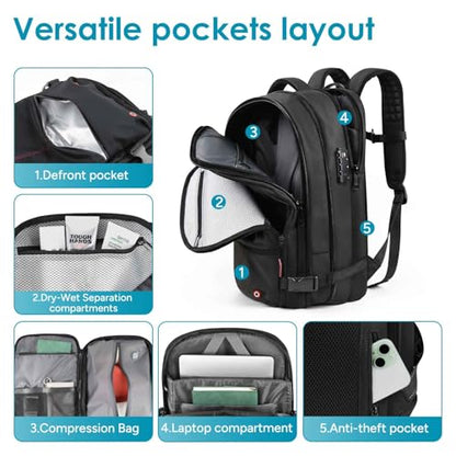 travel inspira Backpack for Travel, 60L Expandable Vacuum Backpack with Electric Vacuum Pump, Water-Resistant & TSA Anti-Theft for Airplane Vacuum Seal Compression Air-Seal Bag for Travel - color: Black