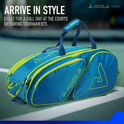 JOOLA Tour Elite Pickleball Bag – Backpack & Duffle Bag for Paddles & Pickleball Accessories – Thermal Insulated Pockets Hold 4+ Paddles - Includes Fence Hook - color: Blue/Yellow