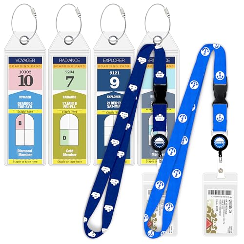 Cruise On Royal Caribbean Luggage Tag Holders (4 Pack) & Lanyards (2 Pack) – Large, Clear, Waterproof Cruise Essentials 2026-2027 – Secure Ship Tags & Cards (Royal & Navy Blue) - color: Luggage Tag Holders [4 Pack] & Cruise Lanyard Set [2 Pack]