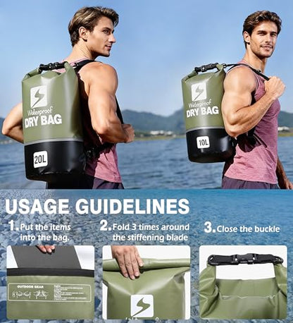 Soulsfeng Waterproof Dry Bag Roll Top Lightweight Dry Backpack for Boating, Kayaking, Travel, Beach, Swimming, Hiking & Camping - Floating Dry Sack with Adjustable Shoulder Straps 10L - color: Green, size: 10L