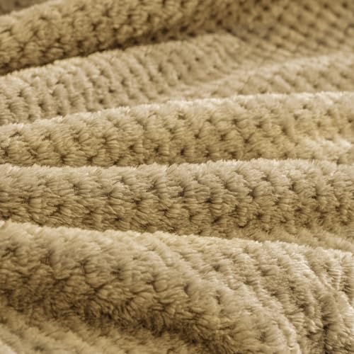 BEDELITE Travel Blanket with Bag, Ultra-Soft Jacquard Fleece Blanket with Luggage Sleeve & Backpack Clip, Airplane Blanket Travel Essentials, Camel - color: Camel