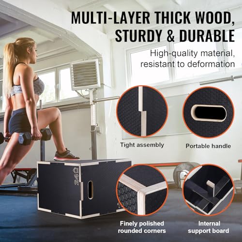 VEVOR 3 in 1 Plyometric Jump Box, Easy-to-Assemble Wood Plyo Box for Jumping Trainers, Home Gym Training and Conditioning - style: 24"x20"x16"