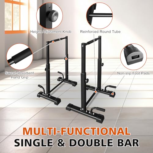 Adjustable Height Dip Bar Station, Heavy Duty Dip Station for Home Gym,Multi-function Dip Station Pull Up Bar Full Body Strength Training Workout Fitness Equipment for Tricep Dips - color: Dip Bar Station Set