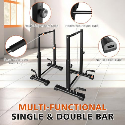 Adjustable Height Dip Bar Station, Heavy Duty Dip Station for Home Gym,Multi-function Dip Station Pull Up Bar Full Body Strength Training Workout Fitness Equipment for Tricep Dips - color: Dip Bar Station Set