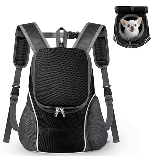 WOYYHO Pet Dog Carrier Backpack with Top and Side Windows, Small Dog Front Backpack Ventilated Dog Back Pack with Safety Belt for Travel Hiking Outdoor Adventures (Size M: 5-9 lbs, Black 2.0) - color: 5-Upgraded Classic Black