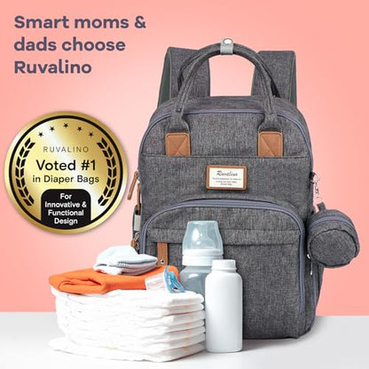 RUVALINO Diaper Bag Backpack - Multifunction Waterproof Travel Backpack, Baby Bag with Changing Pad & Stroller D-Ring & Pacifier Case - Travel Essentials & Baby Registry Search - Unisex, Dark Gray - color: Classic_dark Gray
