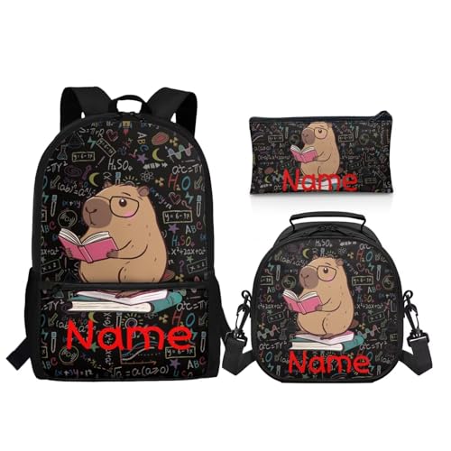 Cute Capybara Backpack for Boys 3 Pack Custom Name Personalized School Backpacks Set Reusable Lunch Box Pencil Bag Big Capacity Schoolbag - color: Capybara Cute+name
