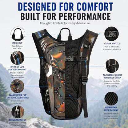 Reflective Hydration Backpack, Hydration Pack - Water Backpack with 2L Hydration Bladder, Essential for Festivals - Rave Hydration Pack for Hiking, Running, Cycling, and Festivals - color: Brown