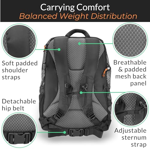 DJANGO Dog Carrier Backpack – Pet Backpack for Small Dogs & Cats with Hip Belt, Laptop Pocket & Water Bottle Sleeve – Travel Dog & Cat Carrier for Hiking, Camping & Commuting (Midnight Black)