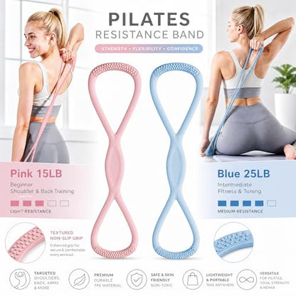 Resistance Bands, Figure 8 Resistance Bands for Women Men, 8 Shaped Resistance Rubber Band for Arms, Back, Shoulder Stretch with Handles, Not Break, Portable