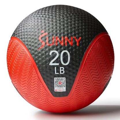 Sunny Health & Fitness Medicine Ball, Textured Rubber, Core Strength & Balance Training, Bouncing, Weight for Home Workouts 4,6,8,10,12,15,20,25,30LB Options - size: 20 LB