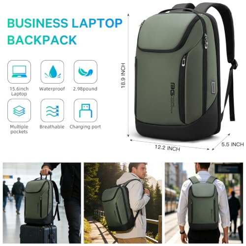 FUTURE AESTHETIC Business Smart Backpack Waterproof fit 15.6 Inch Laptop Backpack with USB Charging Port,Travel Durable Backpack - color: Green