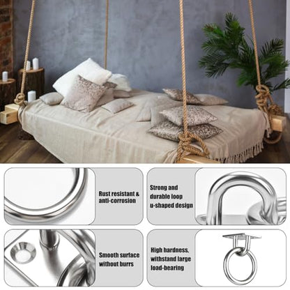 AccEncy 2Pcs M8 Stainless Steel Extra Large Heavy Duty Ring and Square Wall Mount Ceiling Indoor/Outdoor Hooks