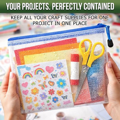 5 Pack Mesh Zipper Pouch Bags 10x14 inch - Plastic Zipper Pouches for Organizing - Document Bags with Zippered - Letter Size Zippered Pouch - Document Pouches Clear Zip Bags - Mesh Storage Bags - size: 5 Pack 10x14