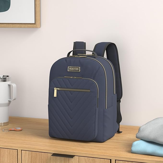 Kenneth Cole REACTION Women's Chelsea Chevron 15" Laptop and Tablet Backpack, Navy - color: Navy