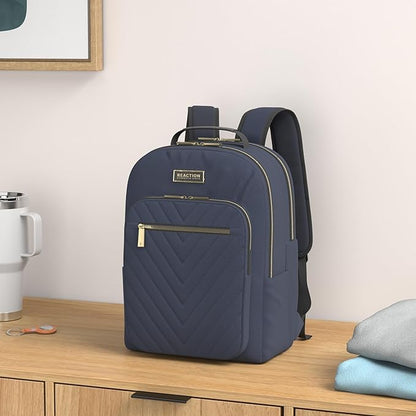 Kenneth Cole REACTION Women's Chelsea Chevron 15" Laptop and Tablet Backpack, Navy - color: Navy