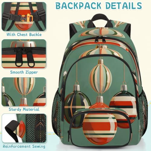 Christmas Ball Laptop Backpack for Women Men, 18.3 Inch Travel Work Backpacks, Modern Holiday Pattern Waterproof Computer Casual Daypack Nurse Teacher Bags - color: Multicolor 9