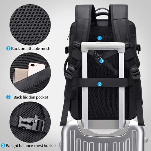 BANGE 35L Travel Backpacks,Weekender Expandable Carry-On Backpack for Airplanes, Waterproof 17.3 inch Laptop Backpack for Men and Women - size: black-35l