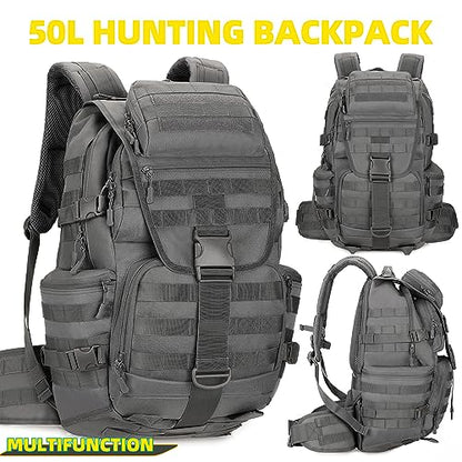 50L Military Tactical Backpack Hiking Waterproof Backpack Large Military Pack 3 Day Assault Pack Molle Bag Rucksack - color: Grey