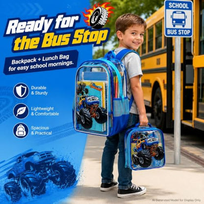 KLFVB 3PCS Clear Backpack for Girls and Boys, Kids See Through Backpacks Stadium Approved, Transparent Bookbag for Elementary - color: Kids Clear Backpack - Blue Passion Truck