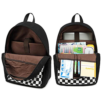 CAMTOP Girls Backpack with Lunch Box Set, Cute Bow School Backpack for Kids, 3-in-1 Lightweight Lunch Bag and Pencil Pouch - color: Black White Grid