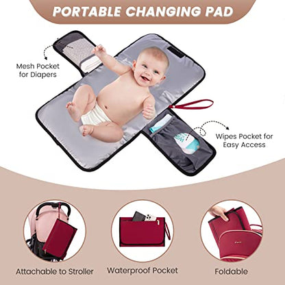 LOVEVOOK Diaper Bag Backpack, Quilted Baby Bag with Changing Pad & Pacifier Holder, Waterproof Travel Diaper Bags for Baby Boys Girls, Stylish and Large Capacity,Wine Red - color: Wine Red