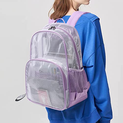 mygreen Purple Backpack Clear Mesh PVC School Backpack Heavy Duty for Work, Security, Sporting Events Large - color: Purple