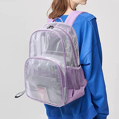 mygreen Purple Backpack Clear Mesh PVC School Backpack Heavy Duty for Work, Security, Sporting Events Large - color: Purple