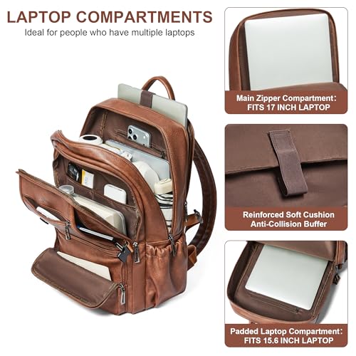 Shrrie 17 Inch Laptop Backpack Purse for Women with Giant Tumbler Holders | Vegan Leather Backpack with Large Water Bottle Pocket,Work Travel Business College Teacher Nurse,35L Large Capaity - color: Brown