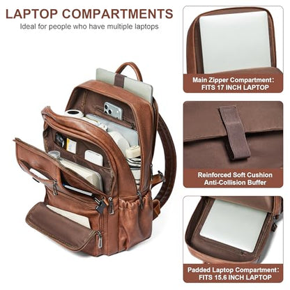 Shrrie 17 Inch Laptop Backpack Purse for Women with Giant Tumbler Holders | Vegan Leather Backpack with Large Water Bottle Pocket,Work Travel Business College Teacher Nurse,35L Large Capaity - color: Brown