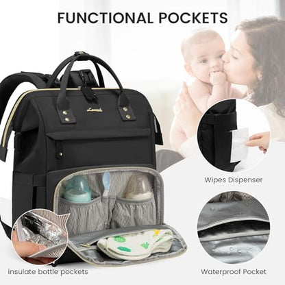 LOVEVOOK Diaper Bag Backpack, Baby Bag with Changing Station, Large Diaper Backpack for Moms Dads, Waterproof Leather Accents Baby Boy and Girl Bag for Travel Baby Essentials, Black - color: Black