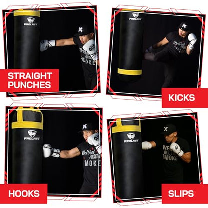 4 ft 80lb Heavy Boxing Punching Bag, Muay Thai, MMA, Strength Training Equipment, Hanging, Rhino Logo, Two Tone - color: Black / Yellow, style: Unfilled