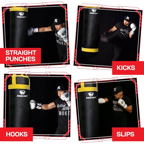 4 ft 80lb Heavy Boxing Punching Bag, Muay Thai, MMA, Strength Training Equipment, Hanging, Rhino Logo, Two Tone - color: Black / Yellow, style: Filled