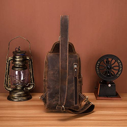 Le'aokuu Outdoor Casual Travel Hiking Crossbody Chest Sling Bag Rig One Shoulder Strap Bag Backpack 1315 - color: A Brown