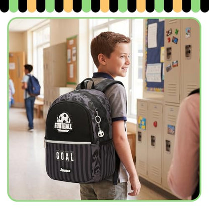 Backpack for Boys Cool Black Backpack for School,Lightweight Elementary Bookbag for Kids Ages 6–12,Back To School Soccer Bookbag - color: Black Football