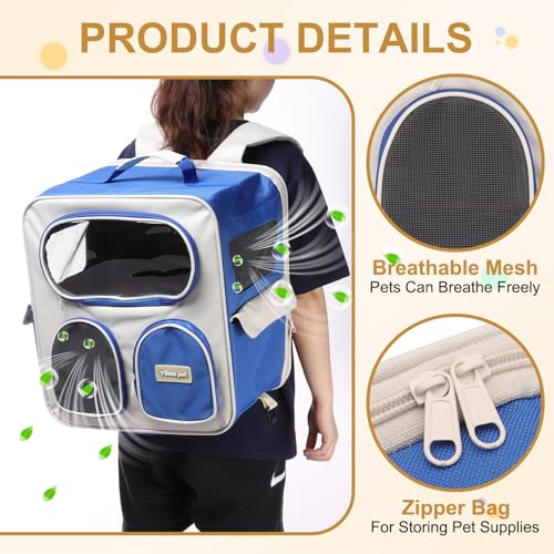 Pet Backpack Carrier, Portable and Ventilated, Nylon Dogs Cats and Small Animal Travel Bag 14.17", (Dark Blue, 1 Pcs), Intended for Hiking/Camping/Traveling - color: Dark Blue