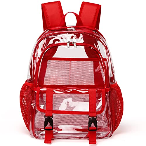 Clear Backpack,Large Clear Bag Stadium Approved Heavy Duty PVC Transparent See Through Backpacks for College,Stadium,Work,Security,Festival,Red - color: Red
