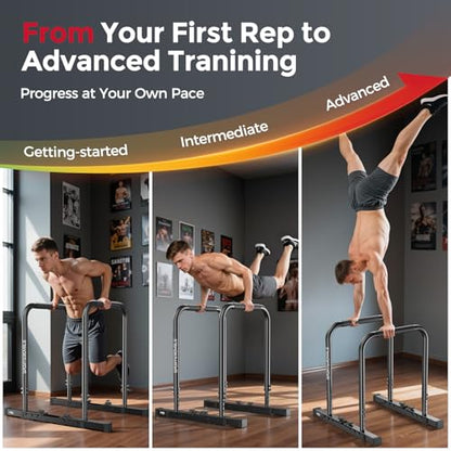 SPORTSROYALS DP2 Dip Station, 600LBS Heavy Duty Dip Bar, Height & Width Adjustable Dip Bar Station, Parallel Bars with Dual-Sided Connectors, Calisthenics Equipment for Full Body Strength Training