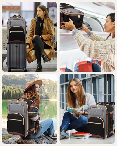 LOVEVOOK Travel Essentials Carry on Backpack 40L Travels Backpack for Women,Waterproof TSA Personal Item Travels Bag Airline Flight Approved,Large Carry on Luggage Laptop Backpack with Packing Cubes - color: Black - Gray - Chestnut Brown, size: Large-40L-