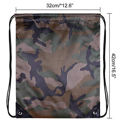 KUUQA 12 Pack Camouflage Drawstring Backpack Bulk String Backpack Cinch Kids Sport Bags Storage Bags for Gym Traveling (Camouflage) - color: Camouflage