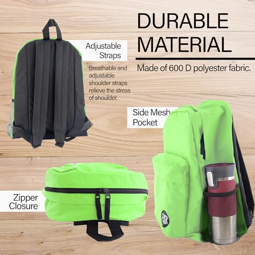 BAZIC School Backpack 17" Lime, Lightweight School Bag Padded Back & Adjustable Strap for Students, Travel Bag Fit A4 Notebook, 1-Pack - color: Lime Green, size: 17"
