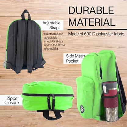 BAZIC School Backpack 17" Lime, Lightweight School Bag Padded Back & Adjustable Strap for Students, Travel Bag Fit A4 Notebook, 1-Pack - color: Lime Green, size: 17"