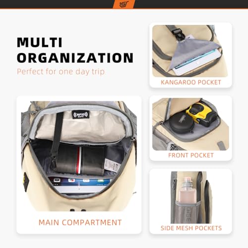 SKYSPER Sling Bag RFID Crossbody Sling Backpack Cross Body Shoulder Bag Travel Hiking Daypack for Women Men(Beige) - color: Beige