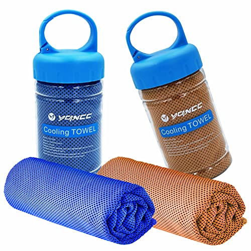 YQXCC 2 Pack Cooling Towels (47"x12"), Ice Cool Neck Towel, Soft Breathable Microfiber for Yoga, Golf, Gym, Running, Camping & Hot Weather - color: Dark Blue/Orange