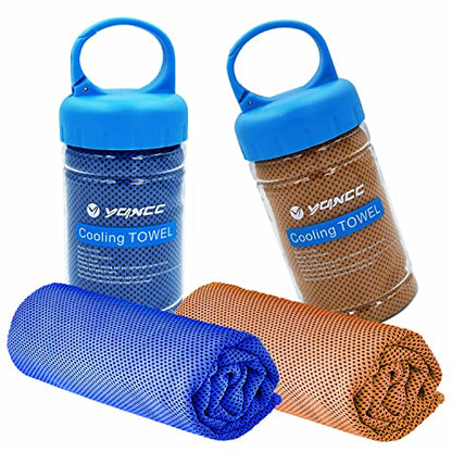 YQXCC 2 Pack Cooling Towels (47"x12"), Ice Cool Neck Towel, Soft Breathable Microfiber for Yoga, Golf, Gym, Running, Camping & Hot Weather - color: Dark Blue/Orange