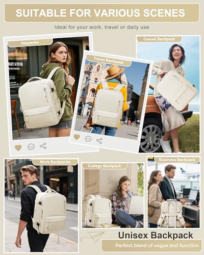 winspansy Travel Backpack for Women Men Essentials Carry on Luggage Flight Approved Personal Item Travel Bag Work Laptop Backpack Waterproof Weekender Bags for Women Mochila de Viaje Beige - color: C1-beige-no Vacuum Bag